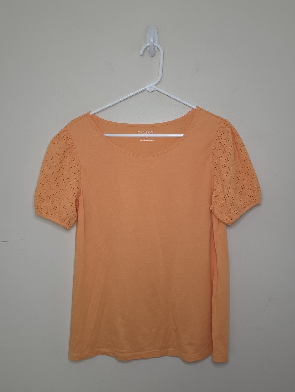 Women's Talbots Orange Eyelet Puff Sleeve Top Sz Medium